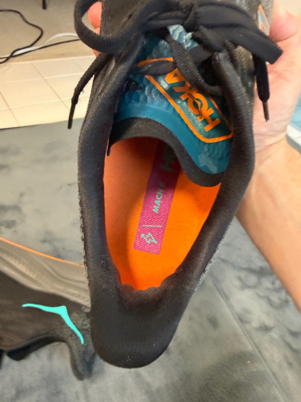 Hoka Mach 6 Black Running Sneakers with Orange and Teal Accents - Picture 5 of 8